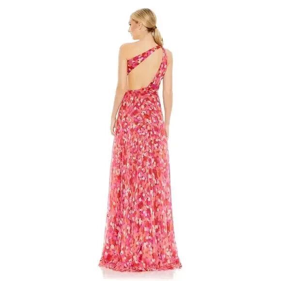 Mac Duggal 9160 Pink Multi Printed One Shoulder Cut Out Hi-Low Gown SZ 4 NWT‎ - Picture 2 of 3
